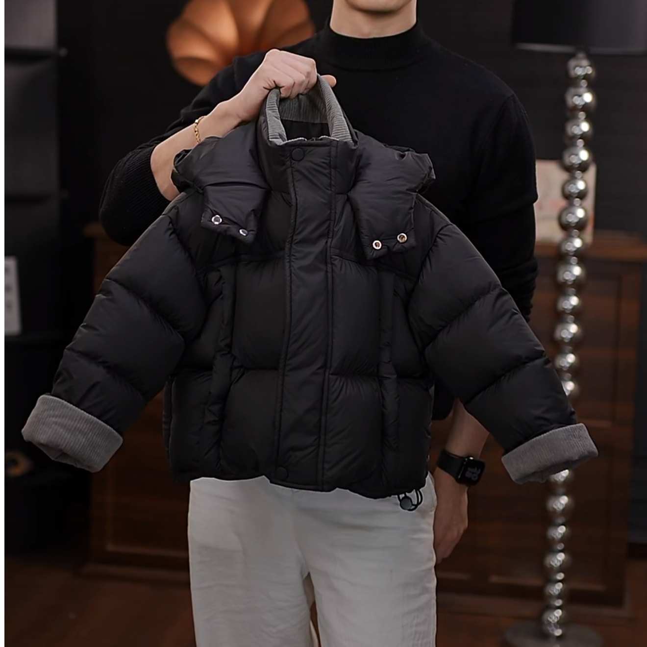 【欧小耶】现货 冬季儿童韩版时尚双倍充绒加厚连帽白鸭绒羽绒服