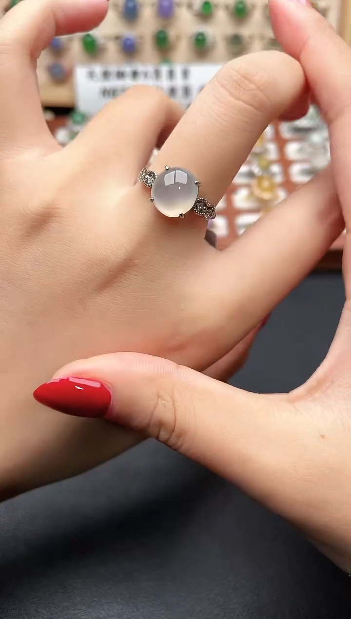 银S925镶嵌戒指翡翠一物一证一礼盒