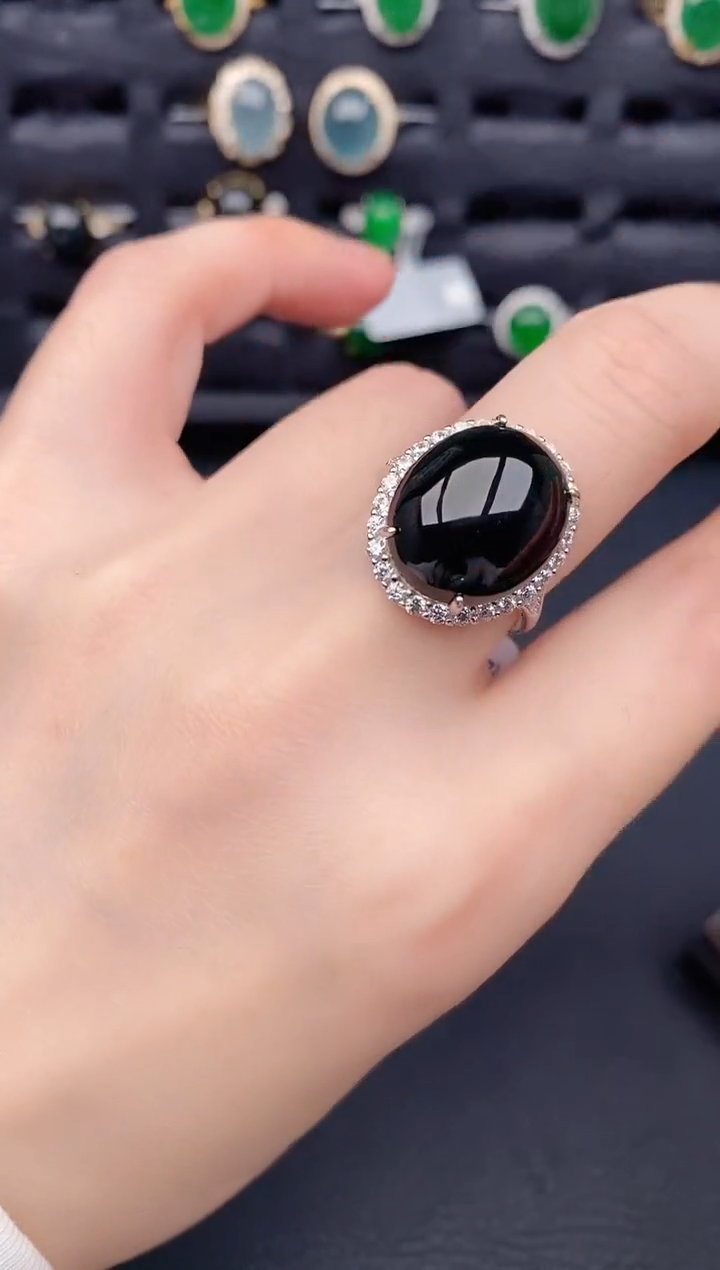 银S925镶嵌戒指翡翠天然a货翡翠210