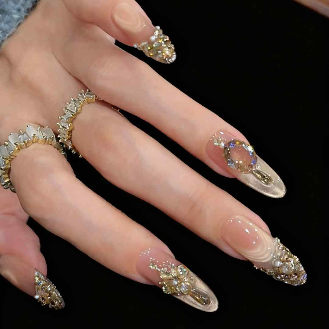 【天使之泪】手工穿戴甲可重复佩戴冰透甜美猫眼款式美甲贴片