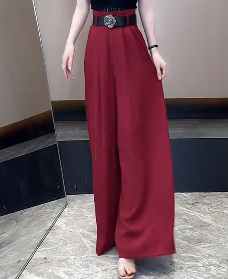 华姐定制--[H57D]法式气质复古高腰设计感宽松显瘦垂感西装阔腿裤