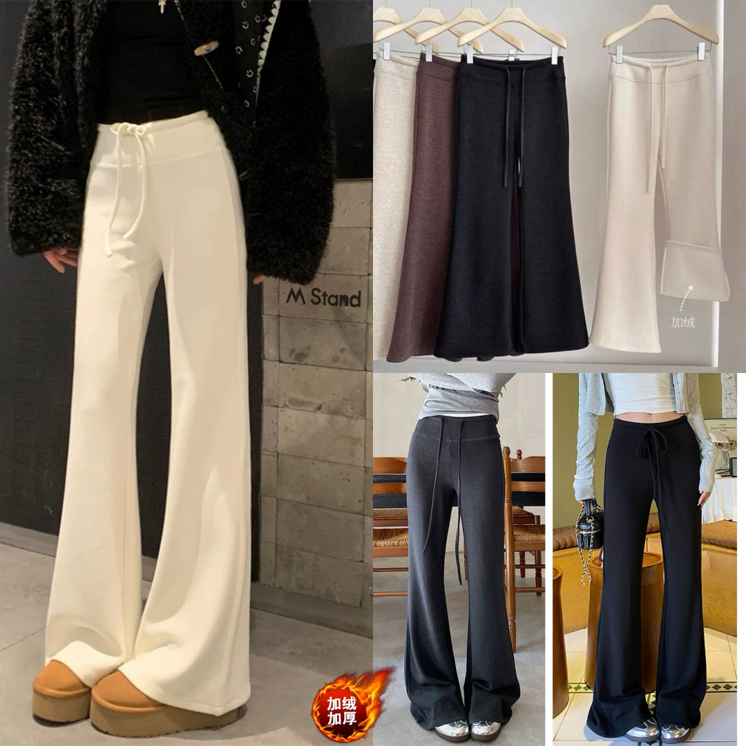 【原版2.0版本】毛呢加绒裤女新款秋冬高腰微喇裤