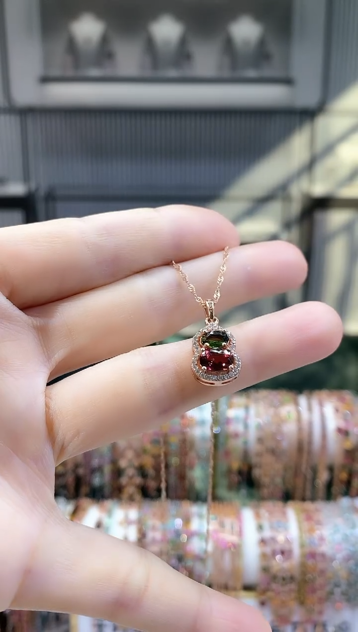 银S925镶嵌吊坠碧玺66666666