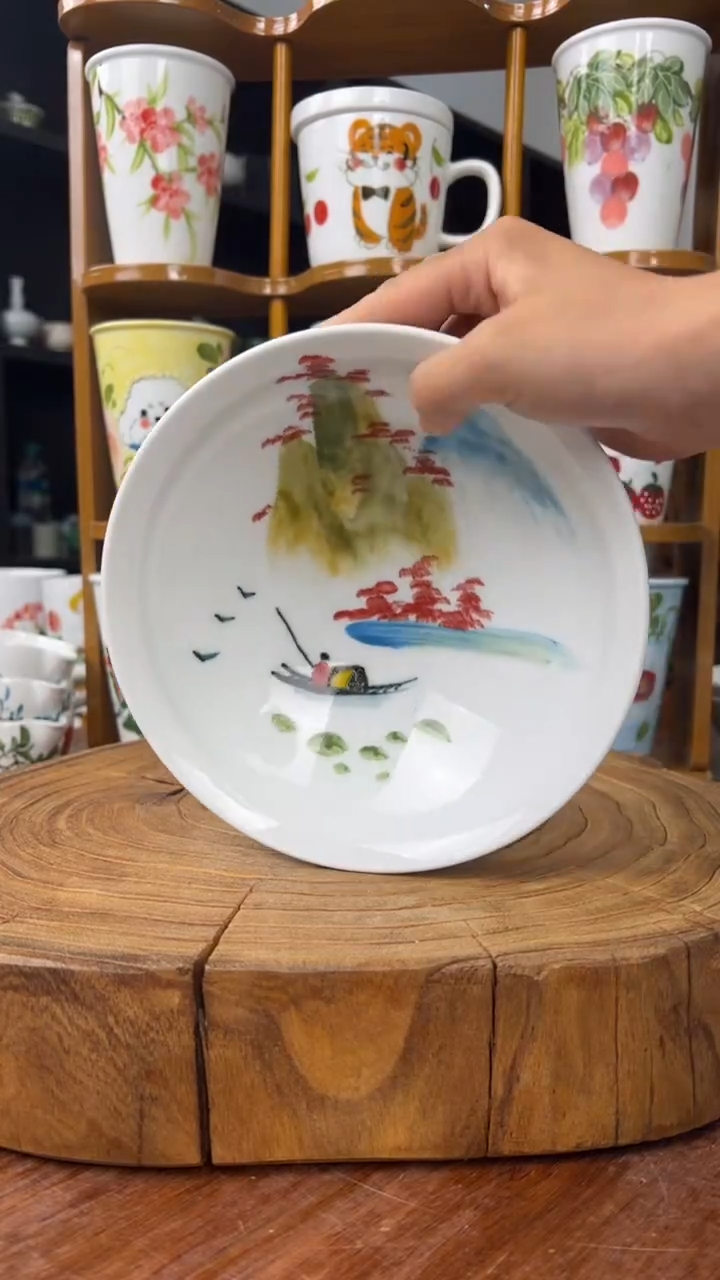 瓷片景德镇手绘釉中彩（食品级）大斗笠碗