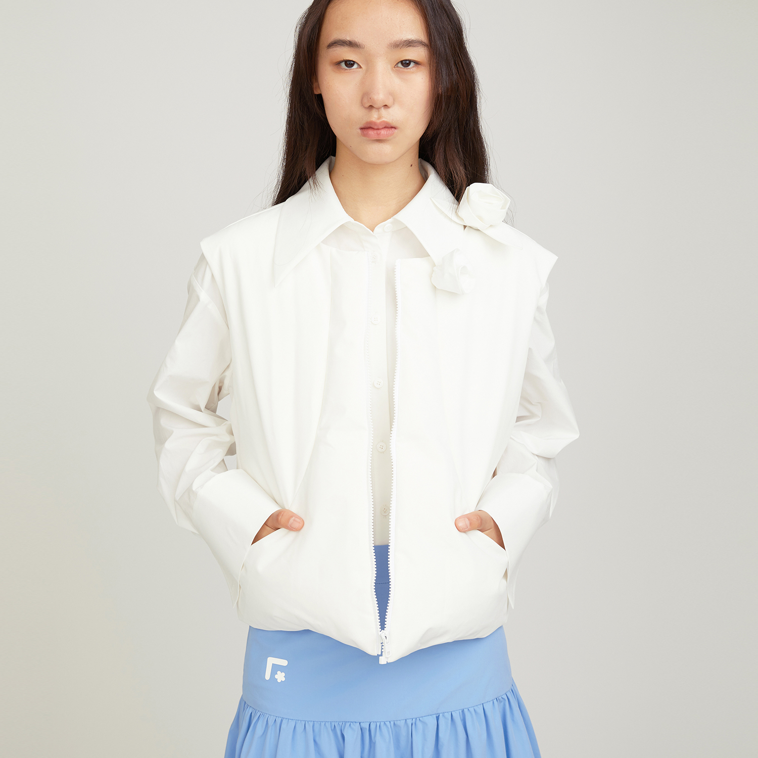 CELECT买手店FENGYI TAN2024冬季新款设计感通勤花朵绒背心上衣