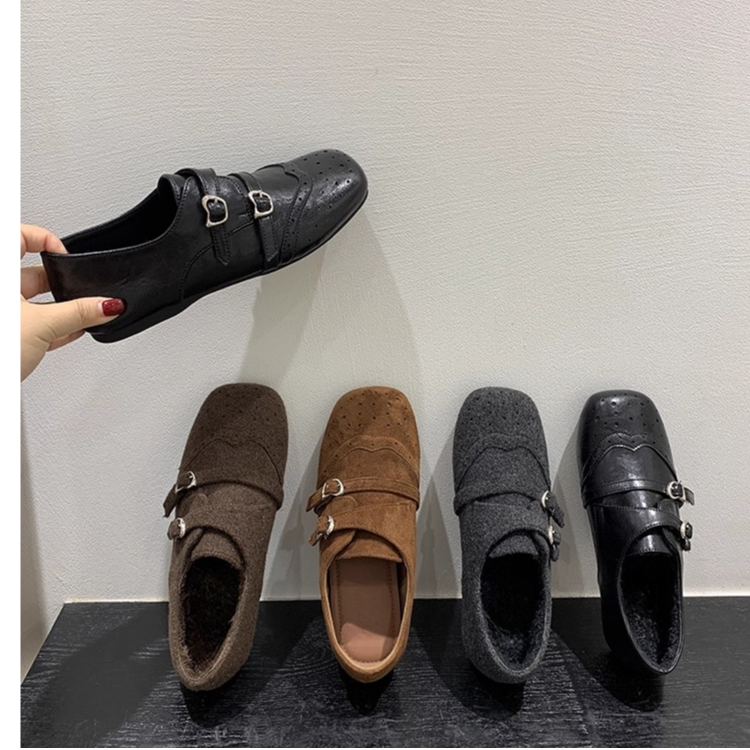 内增高4cm复古雕花布洛克风百搭玛丽珍鞋2025秋设计感加绒乐福鞋