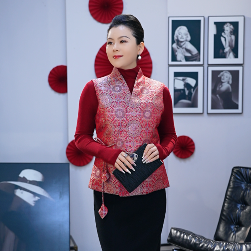 中式蚕丝鹅绒马甲 005754