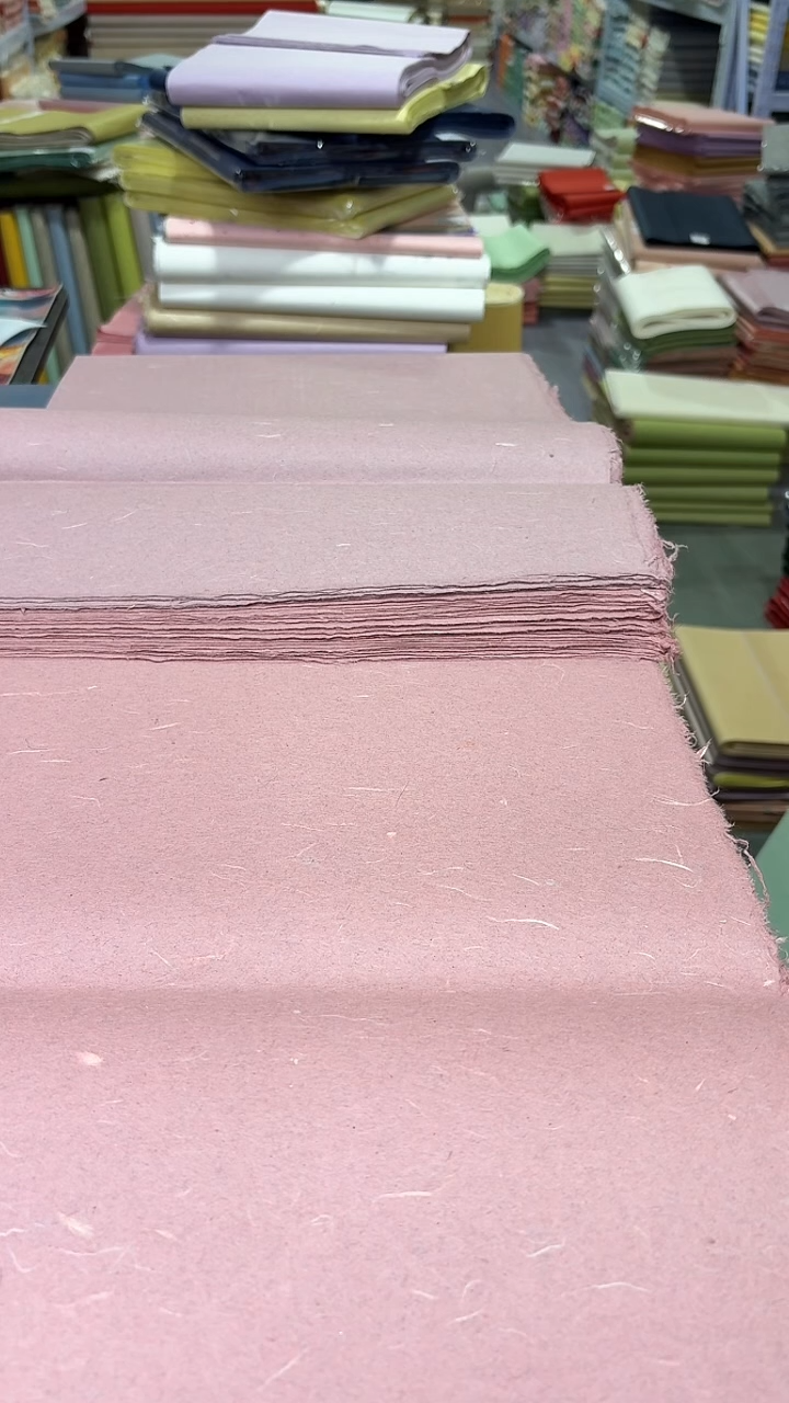 纯手工四尺对开50张紫红色混搭丝绒楮皮笺