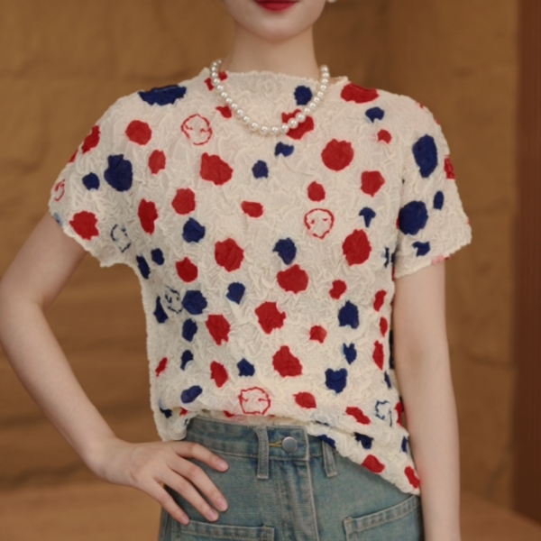 2025新款夏季褶皱女装手工捏褶气质原创设计师上衣T恤百搭