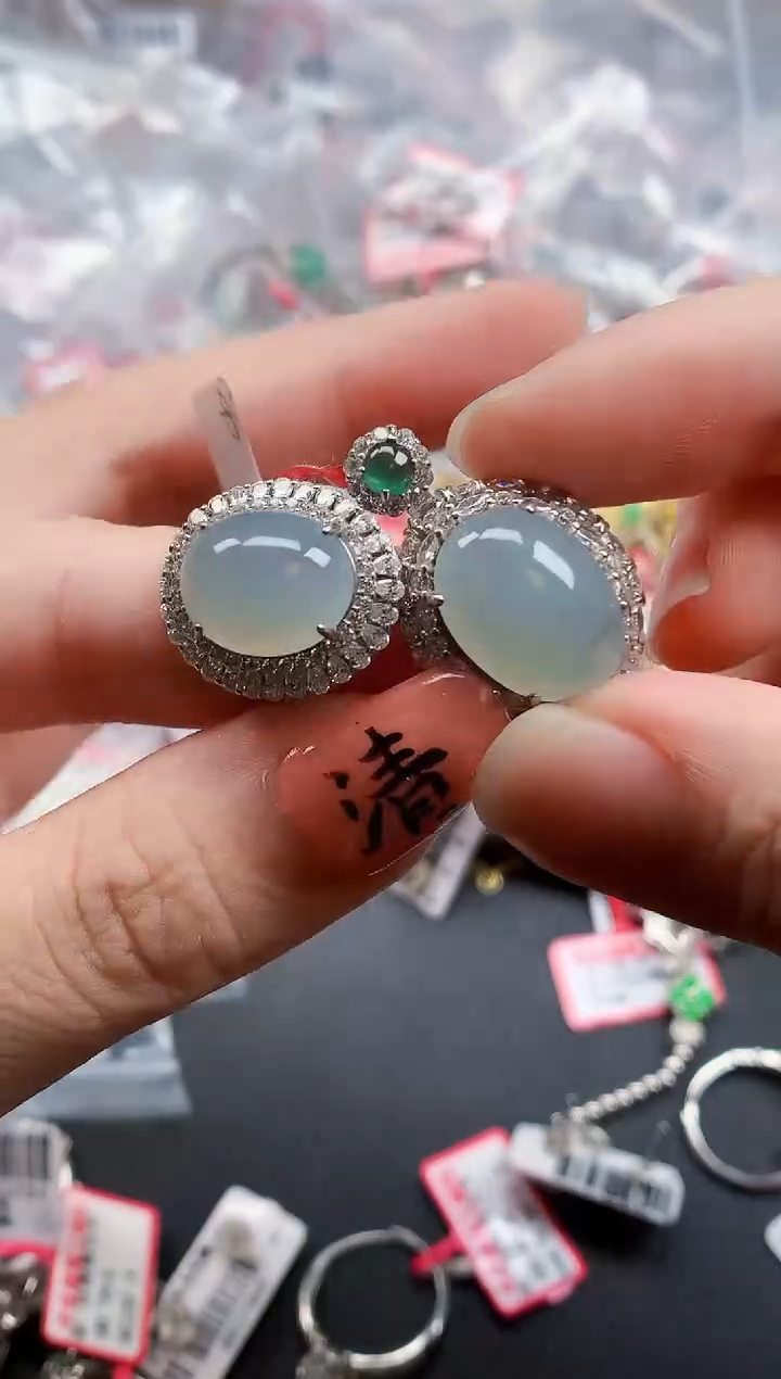 银S925镶嵌戒指翡翠天然A货缅甸翡翠