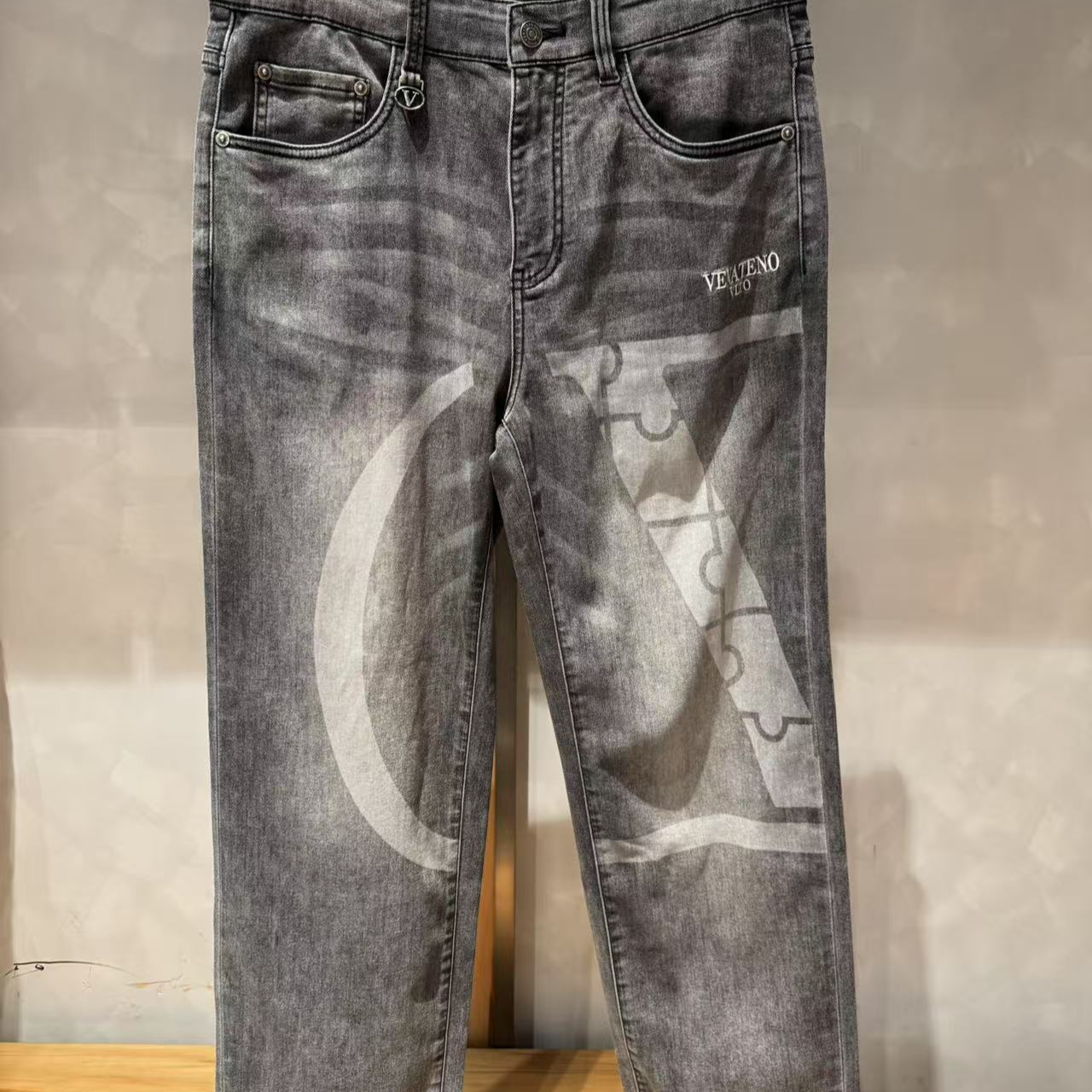 【VENA TEEO】中腰水洗薄款常规款牛仔裤修身时尚做旧裤子