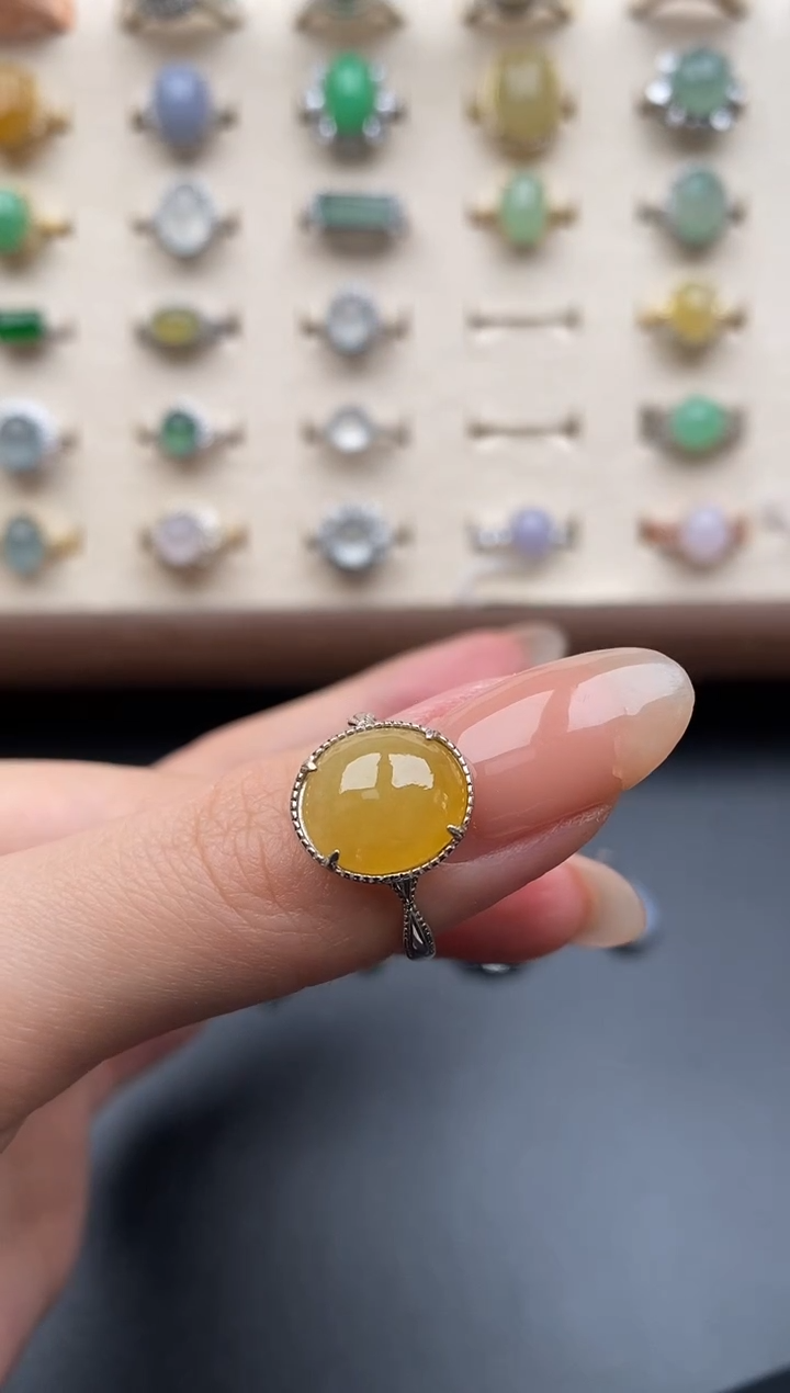 银S925镶嵌戒指翡翠一物一证一礼盒