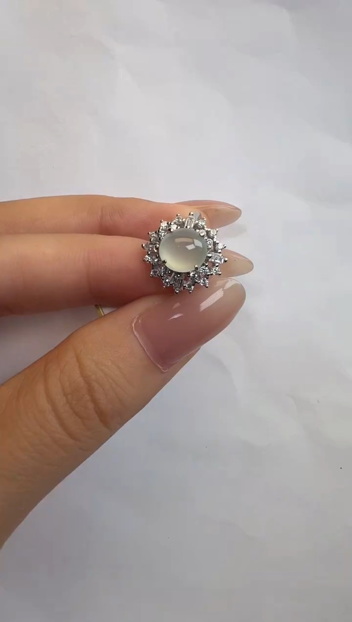 银S925镶嵌戒指翡翠通体925银镶缅甸A货翡翠戒指236