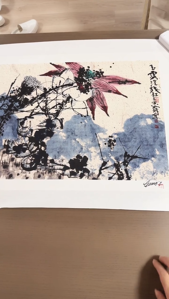 版画崔先生玉露洗残红绘画作品