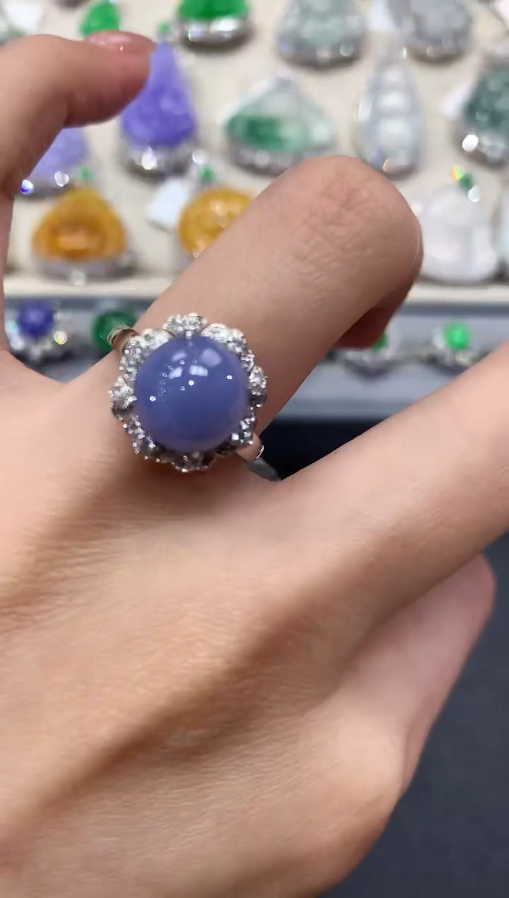 【闪购商品】翡翠戒指18K金镶嵌q9紫货有色差