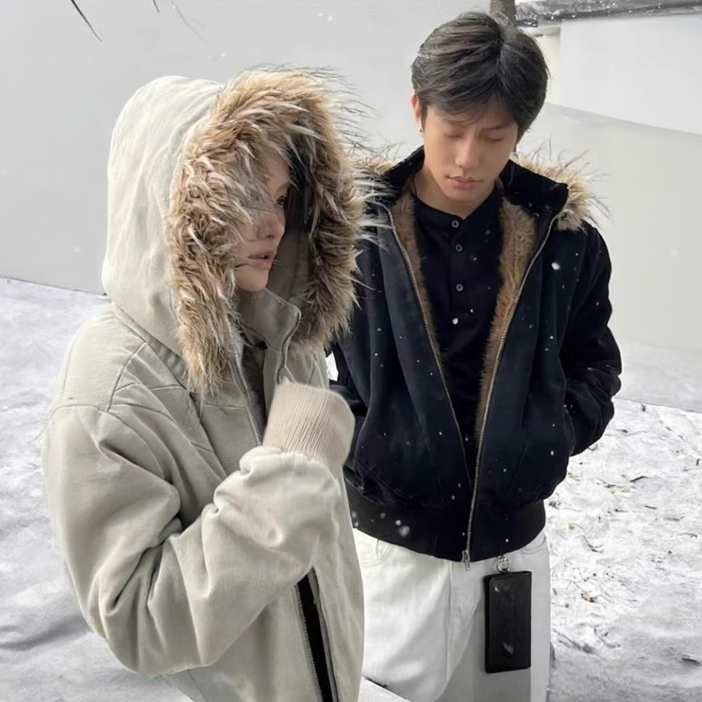 【座山狮】银狐可拆卸座山雕加厚连帽水洗军帆布夹克棉衣保暖外套