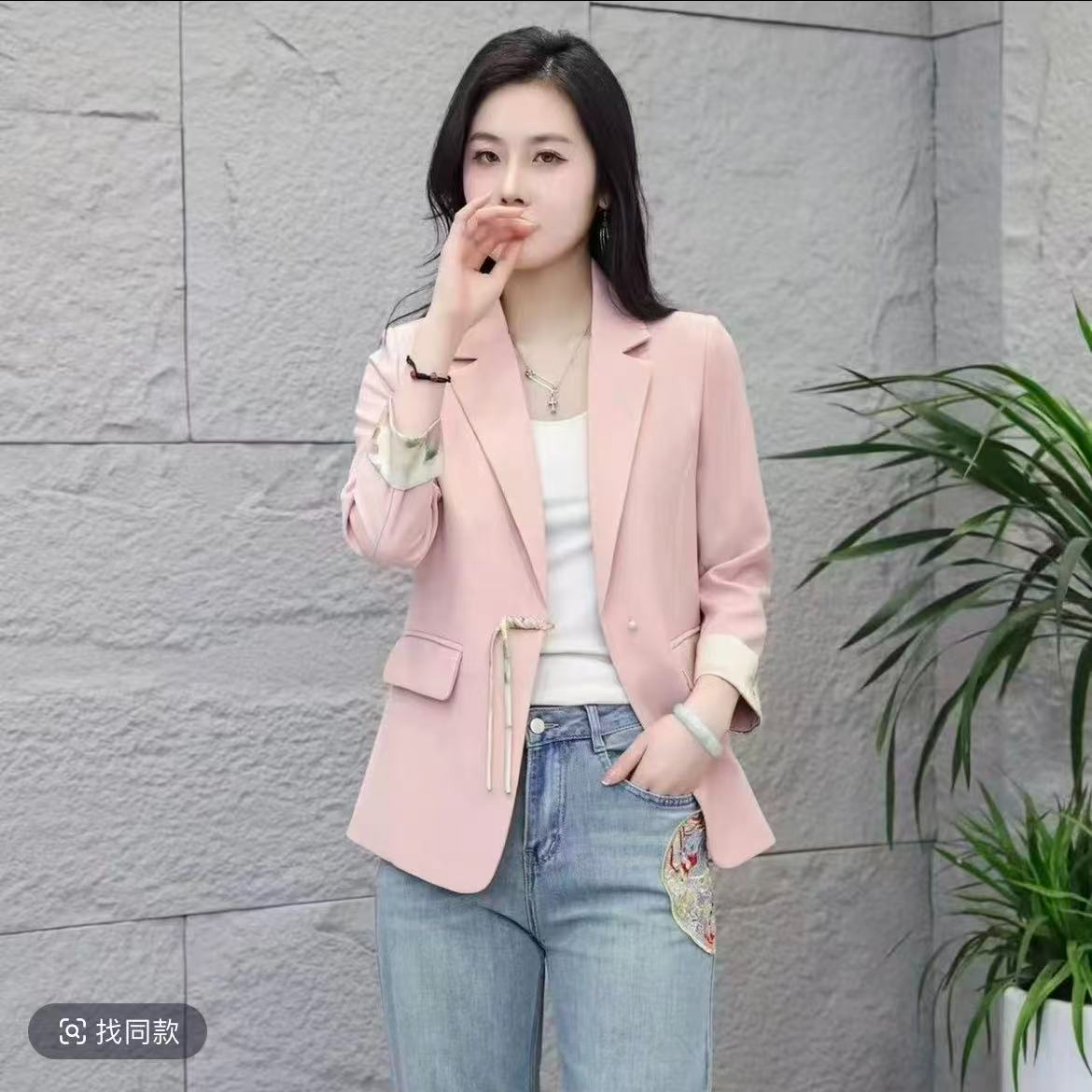 S287 百搭设计师国风七分袖西装修身型韩版女
