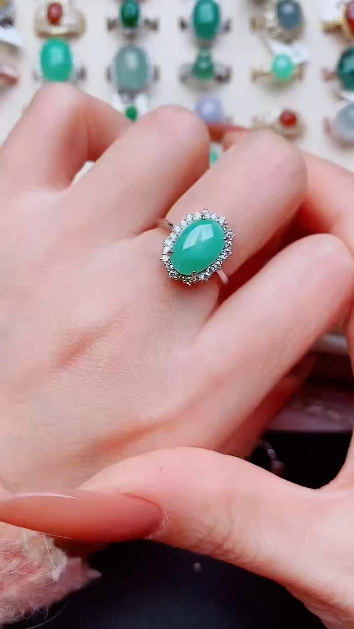 银S925镶嵌戒指翡翠...