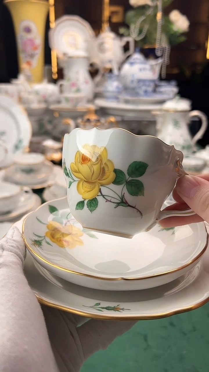 【闪购商品】瓷片梅森二等黄玫瑰咖啡杯碟盘