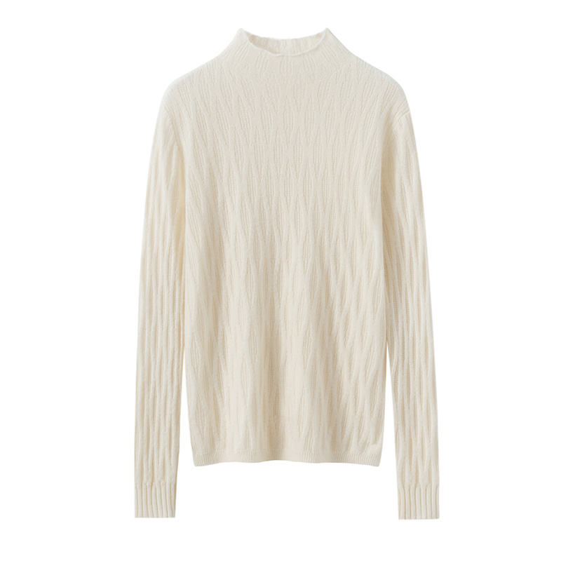 100%纯山羊绒240g12针半高领荔枝纹羊绒衫QHAS-8319