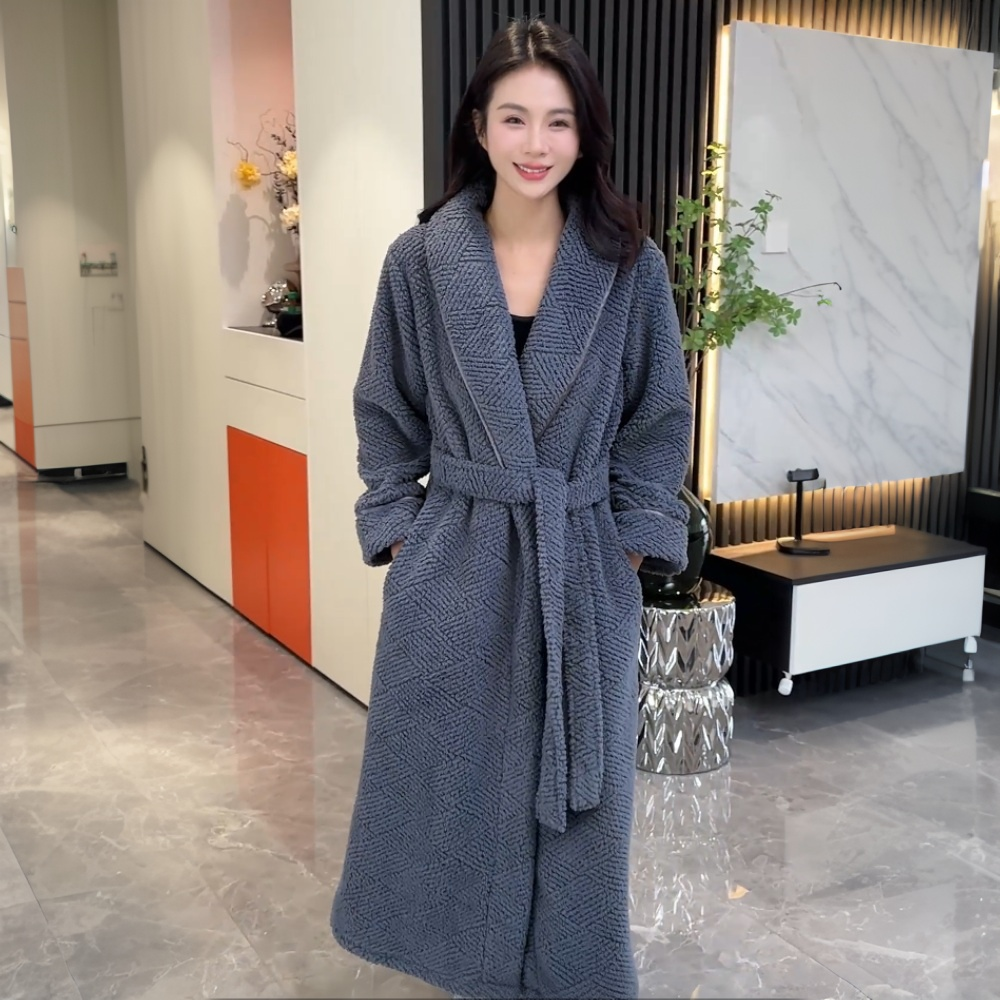 新款睡袍女款秋冬季情侣加绒加厚家居服男士睡衣珊瑚绒浴袍加长款