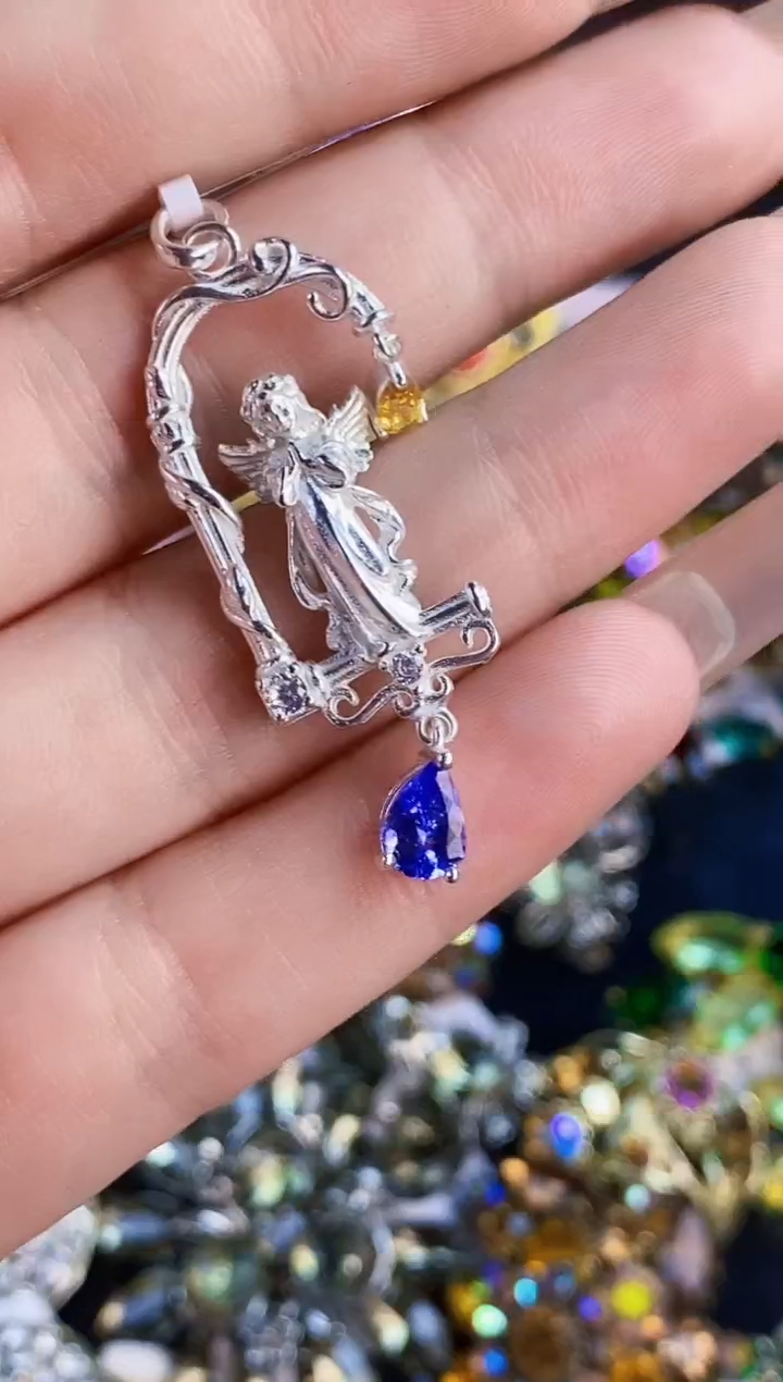 银S925镶嵌颈饰坦桑石楚楚珠宝中古甄选不退换