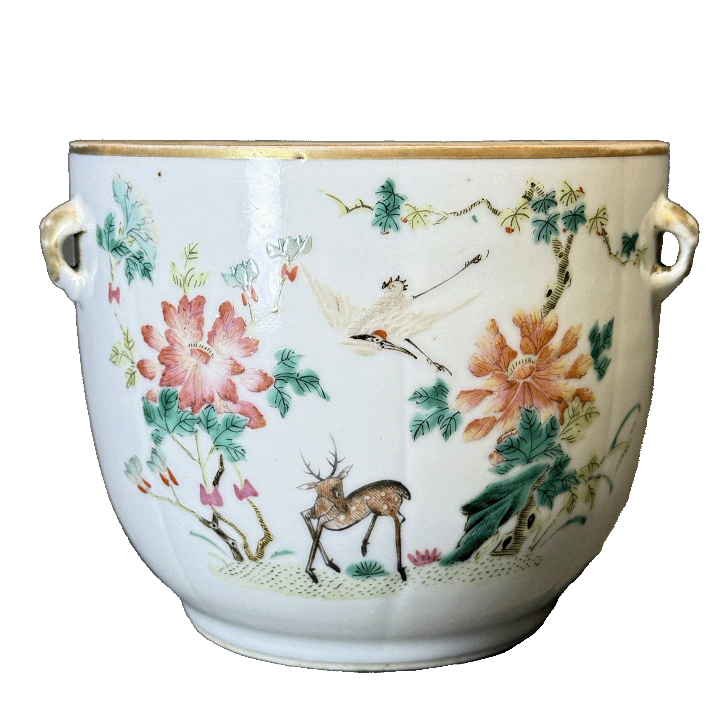 25021253t粉彩鹤鹿同春四系缸