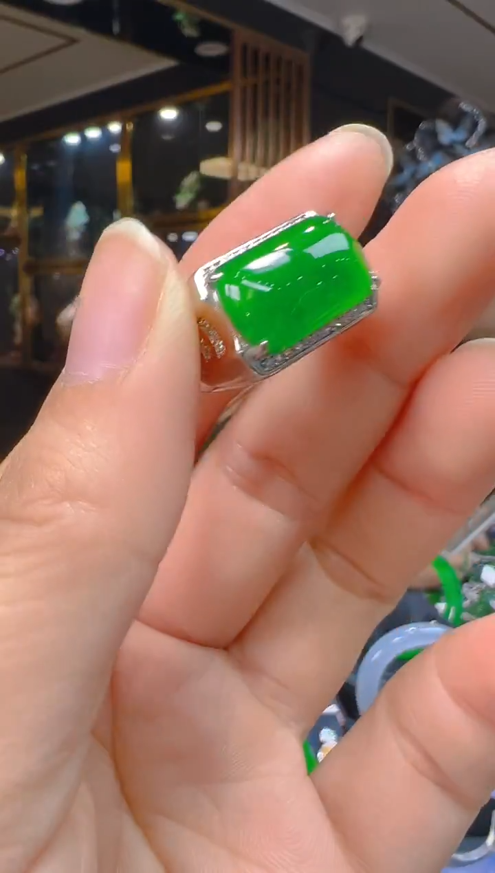 银S925镶嵌戒指翡翠040(多样性发货发其一)