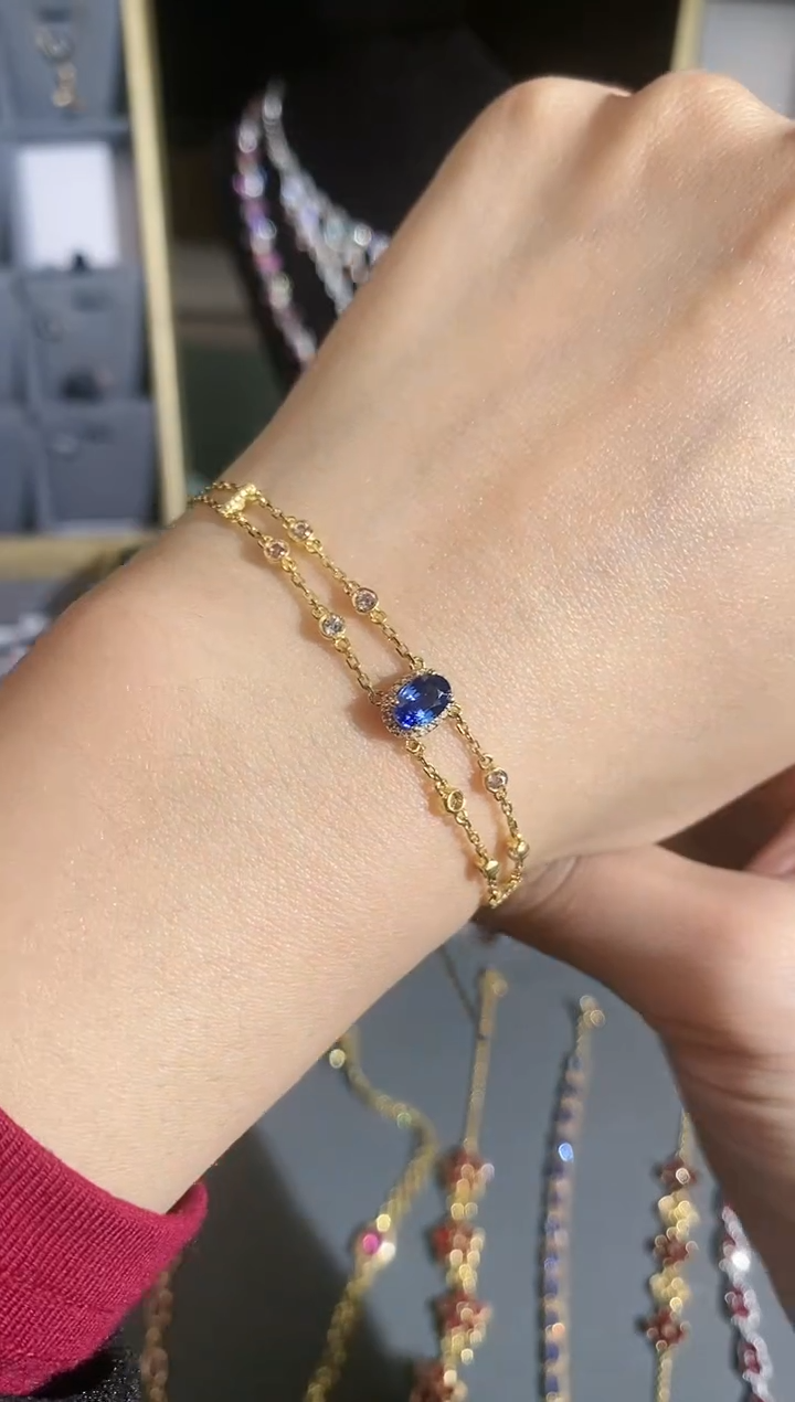 【闪购商品】蓝宝石手链18K金镶嵌手链