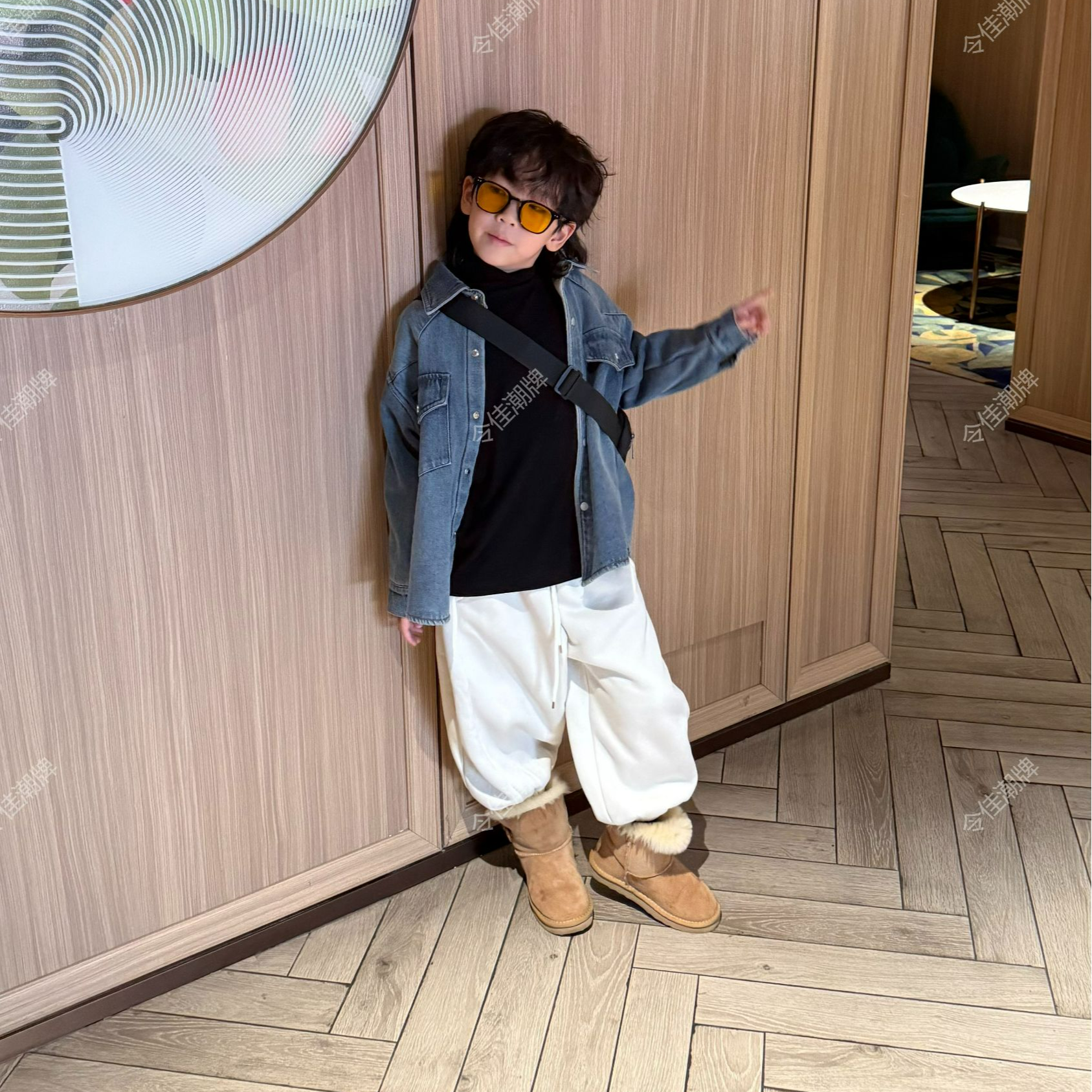 令佳潮牌冬款儿童中性百搭韩版牛仔加绒外套洋气3295