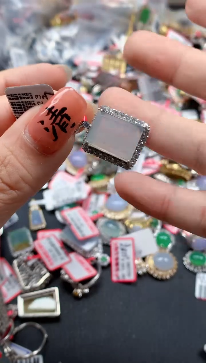 银S925镶嵌戒指翡翠天然A货缅甸翡翠