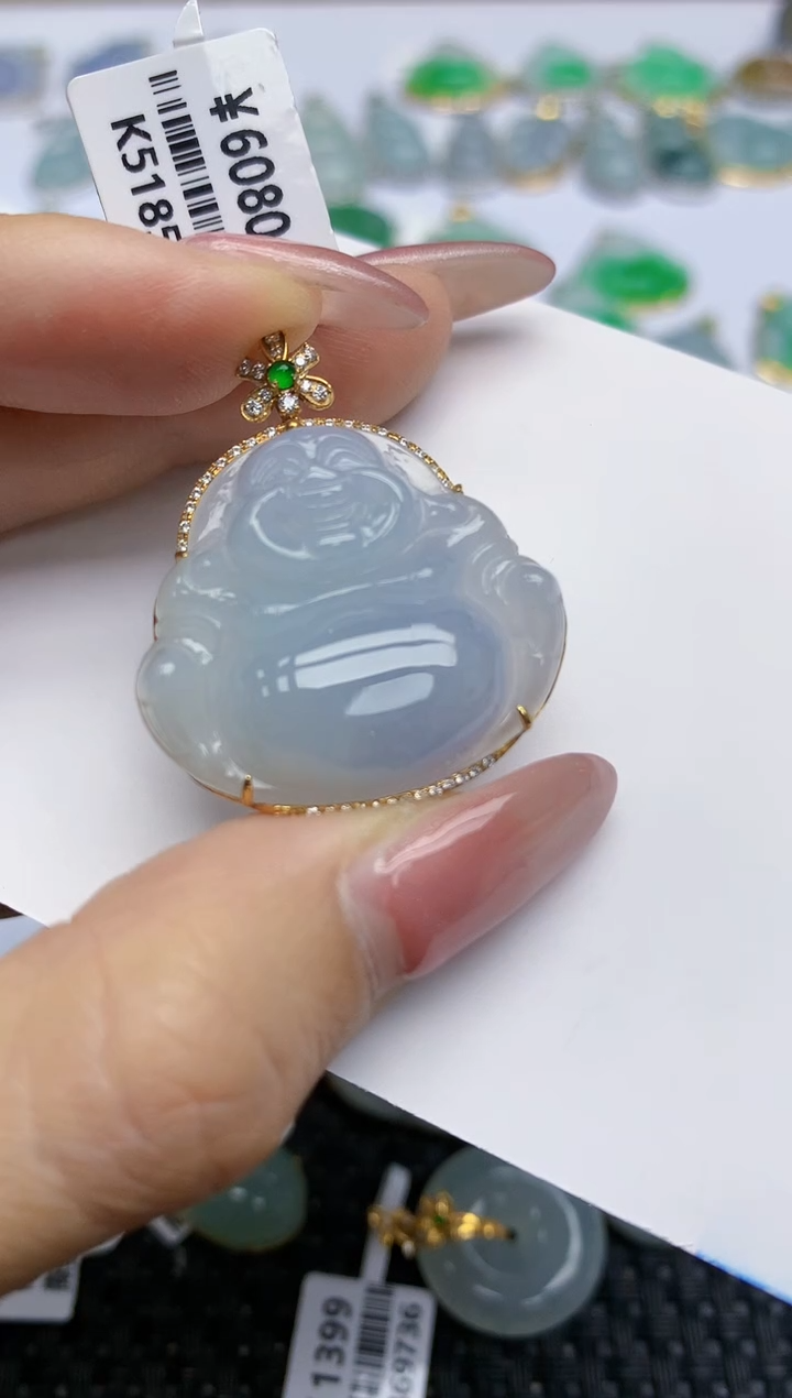 【闪购商品】翡翠挂件18K金镶嵌天然翡翠A货