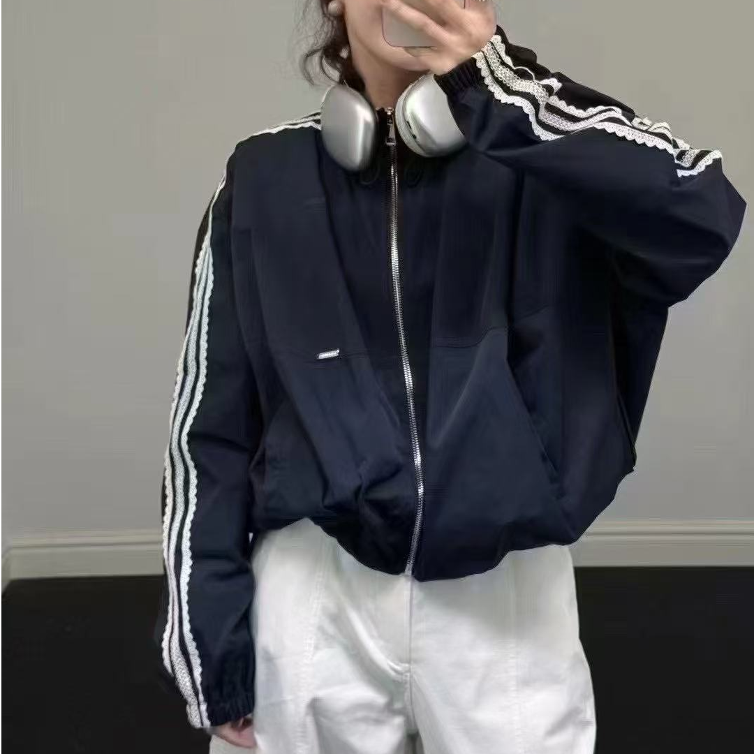 2025豆豆精选0371 短款春季休闲风潮流百搭短外套蕾丝内里立领