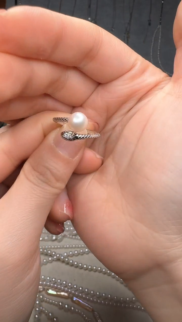 【闪购商品】淡水珍珠戒指银S925镶嵌19号极光蛇戒