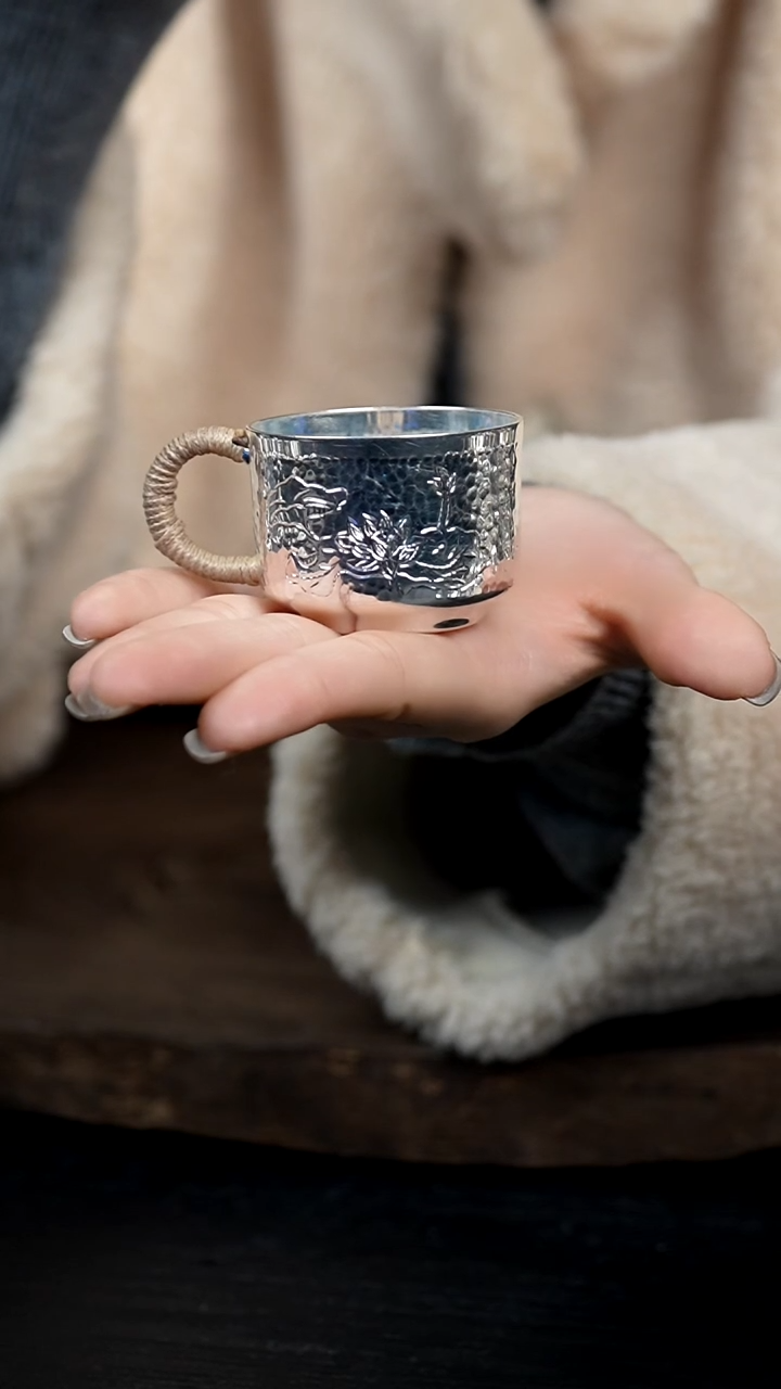 【闪购商品】手工新品银主人杯牡丹花纹