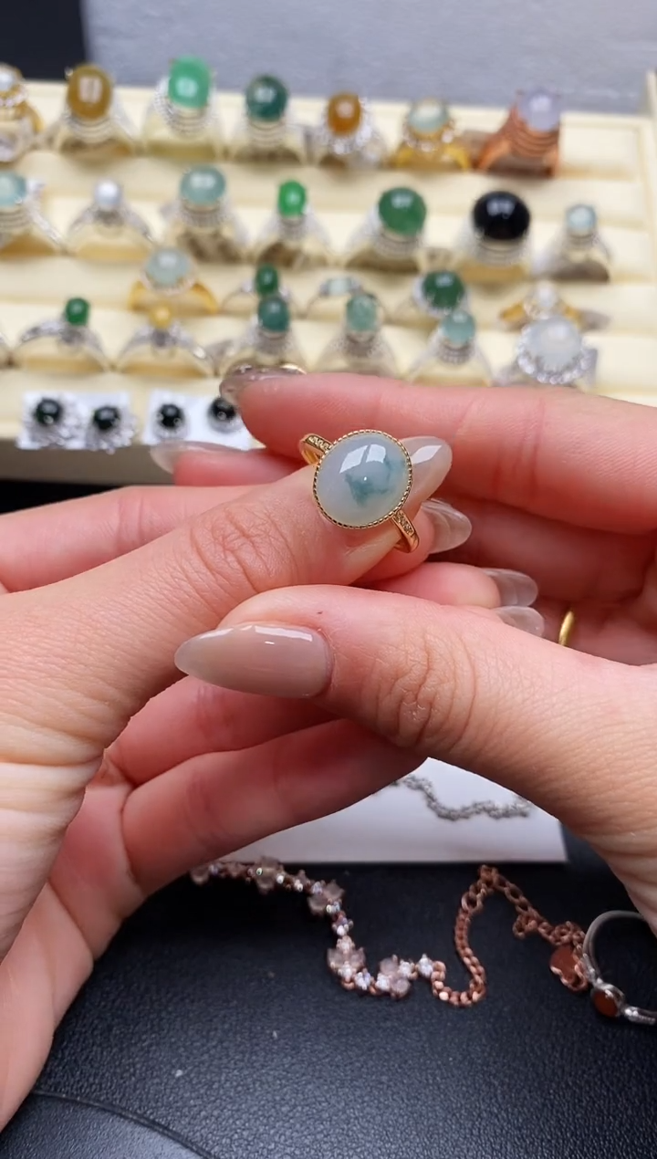 【闪购商品】翡翠戒指银S925镶嵌缅甸翡翠2  10+3