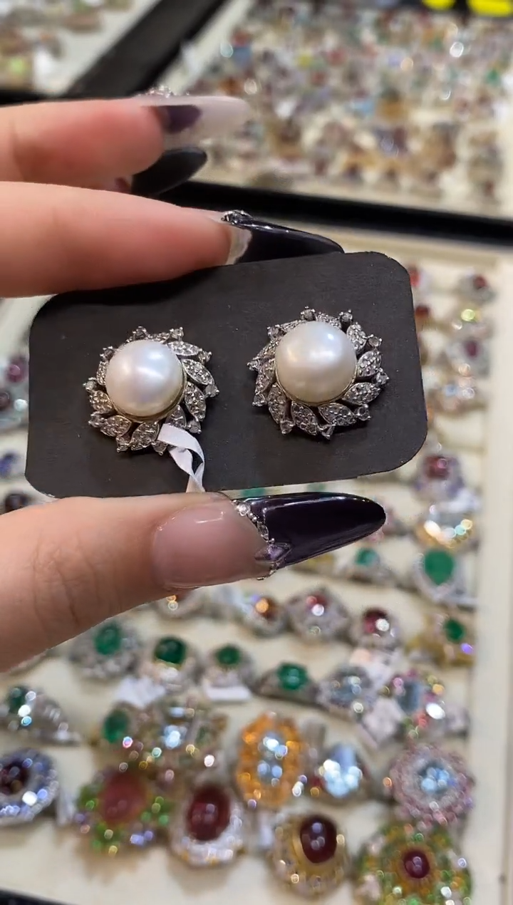银S925镶嵌耳饰定制淡水珍珠楚楚珠宝中古甄选不退换