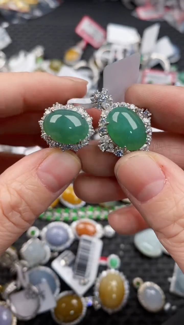 银S925镶嵌戒指翡翠12             5