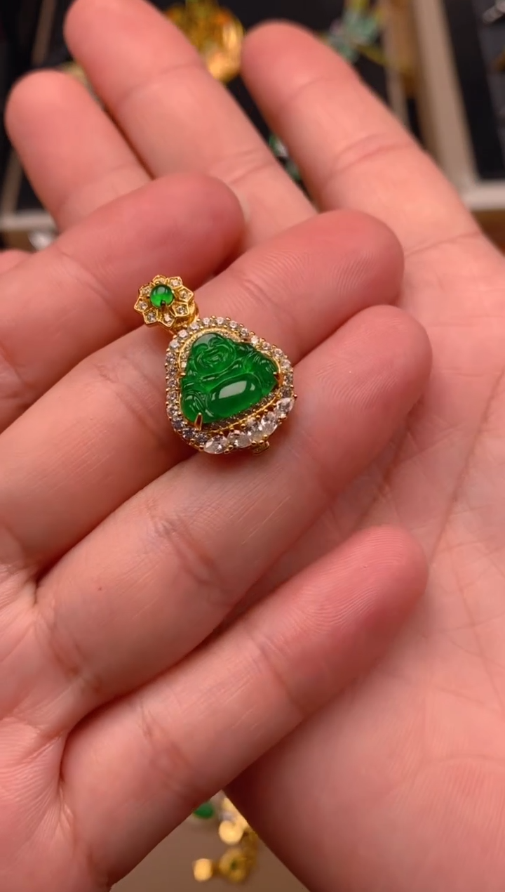 【闪购商品】翡翠吊坠(不含链)银S925镶嵌佛公