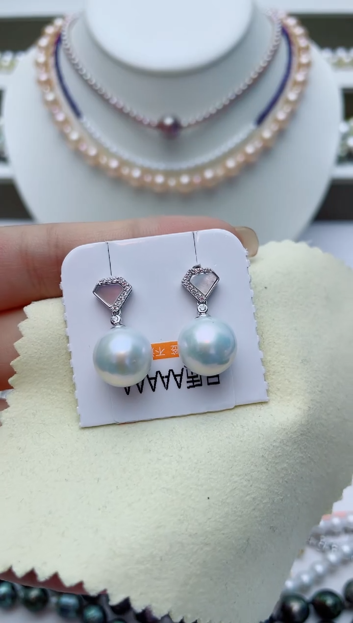 银S925镶嵌淡水珍珠耳饰W34