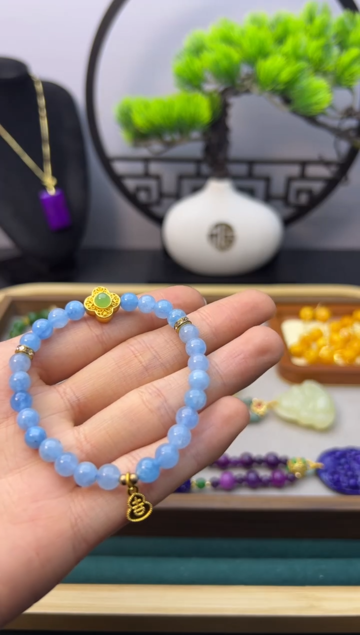 【闪购商品】海蓝宝石手链14K金镶嵌S450          