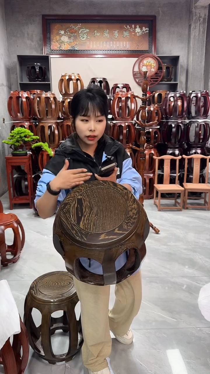 【闪购商品】鸡翅木类家具鸡翅木小号35CM鼓凳一对（两条）