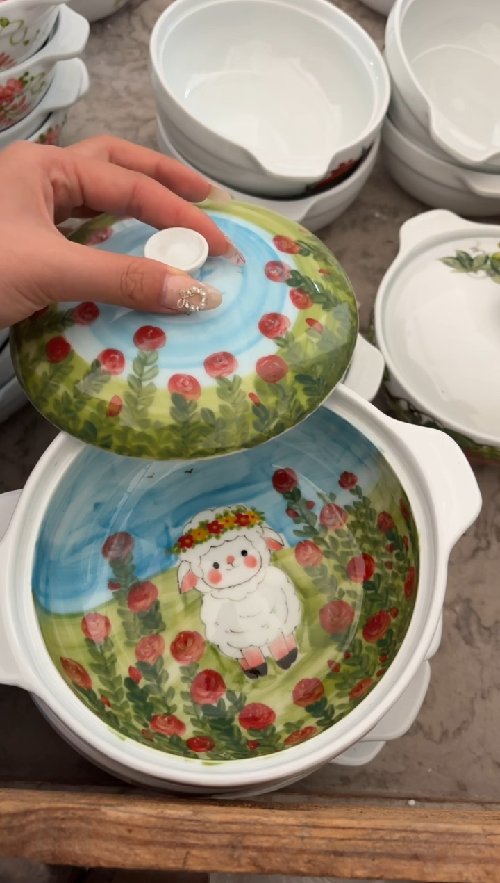 瓷片景德镇高温陶瓷食品级手绘釉中彩-泡面碗