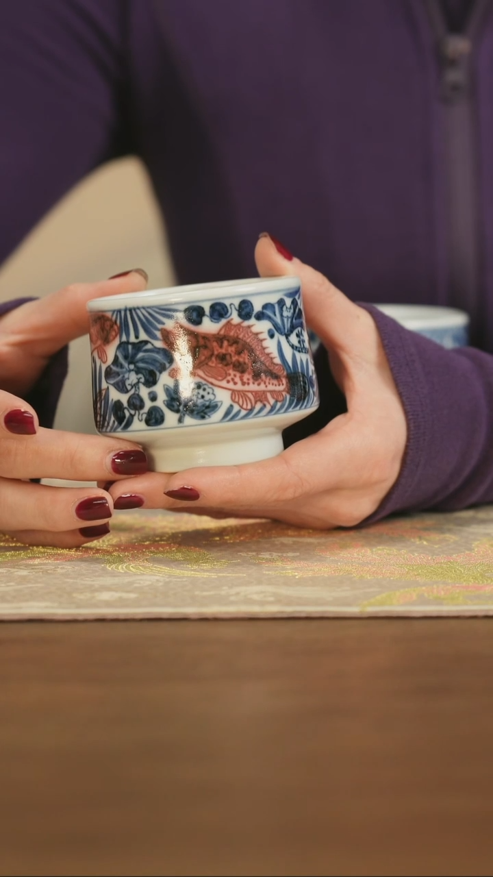 【闪购商品】景德镇手工青花釉里红鱼藻马蹄被