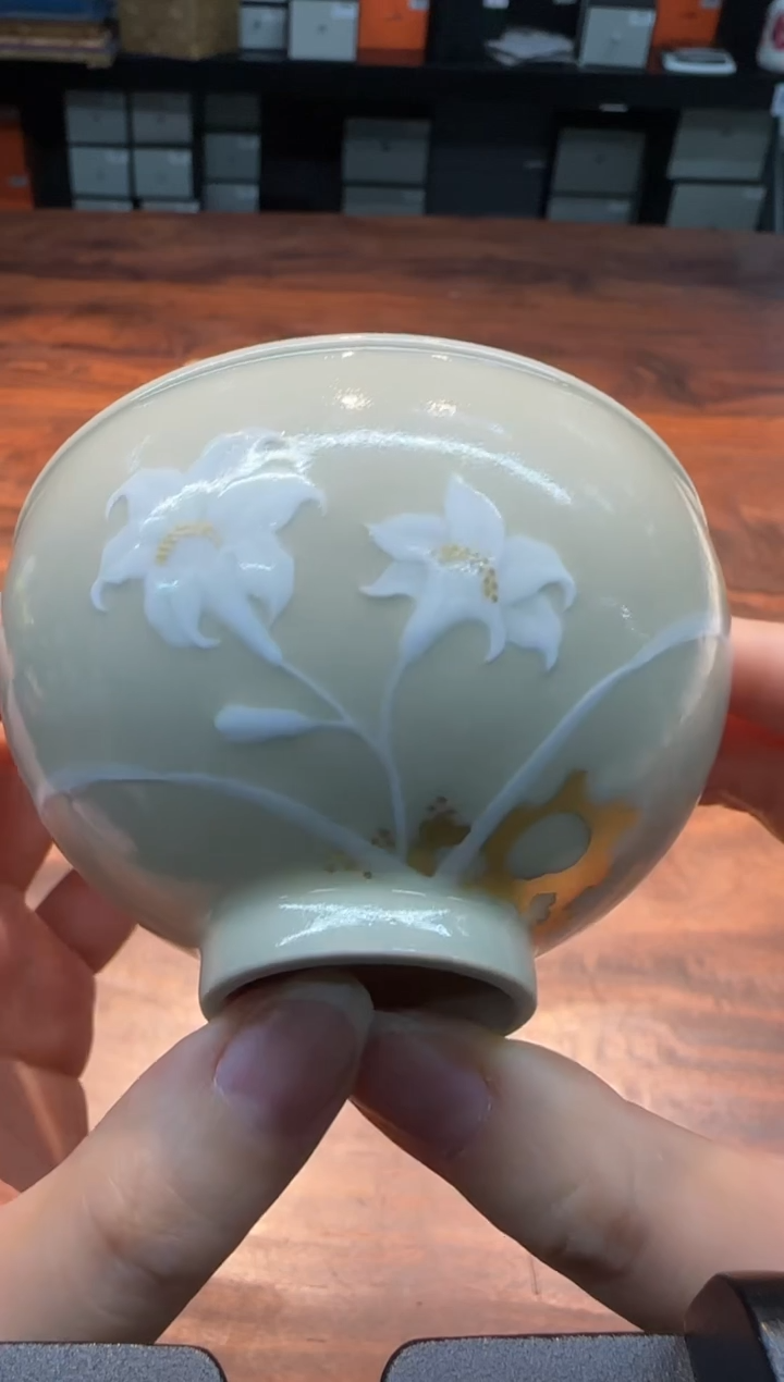 【闪购商品】南山云泊 定白堆白百合描金杯