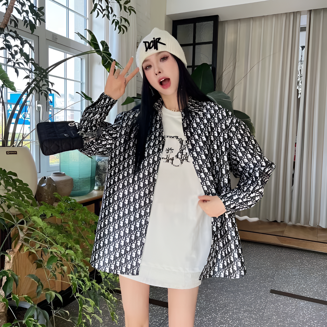 99新 DIOR/迪奥 250694/L码/老花Logo满印经典长袖衬衫