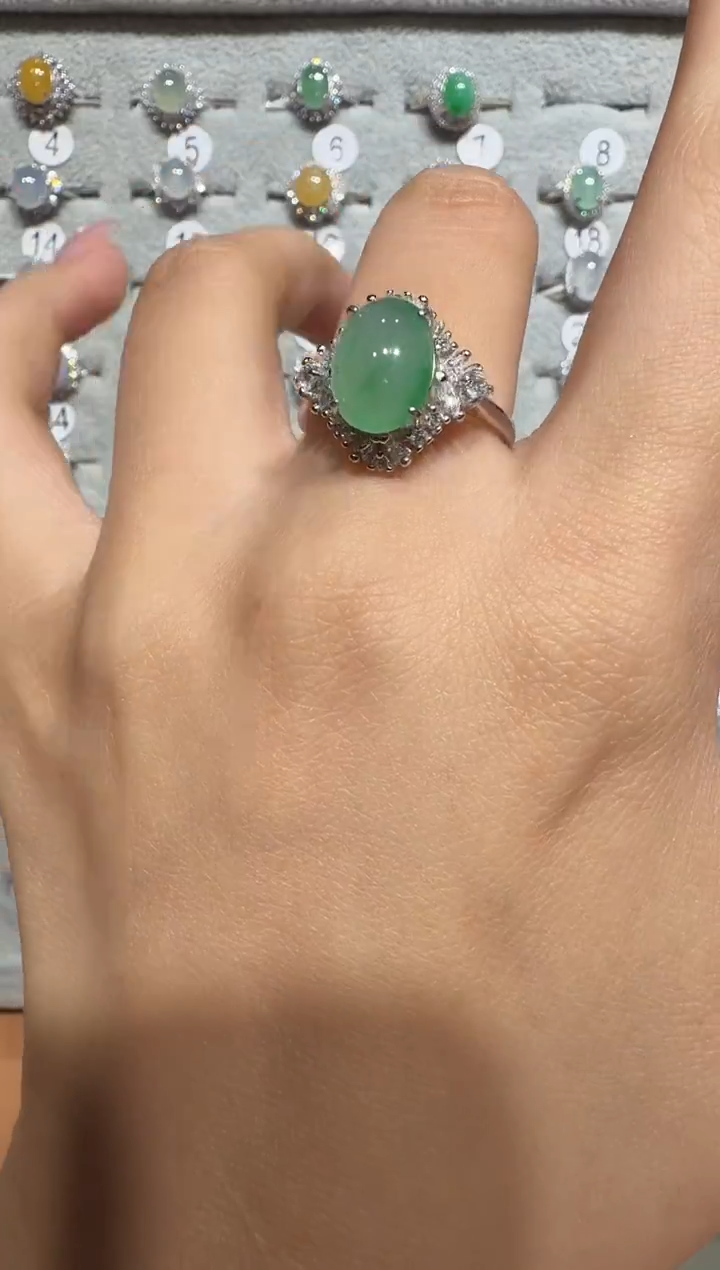 银S925镶嵌戒指翡翠925银镶翡翠戒指镶嵌64