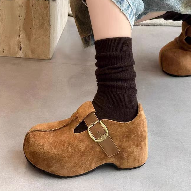 8121-内增高勃肯鞋百搭复古厚底6CM小个子增高加绒博肯鞋