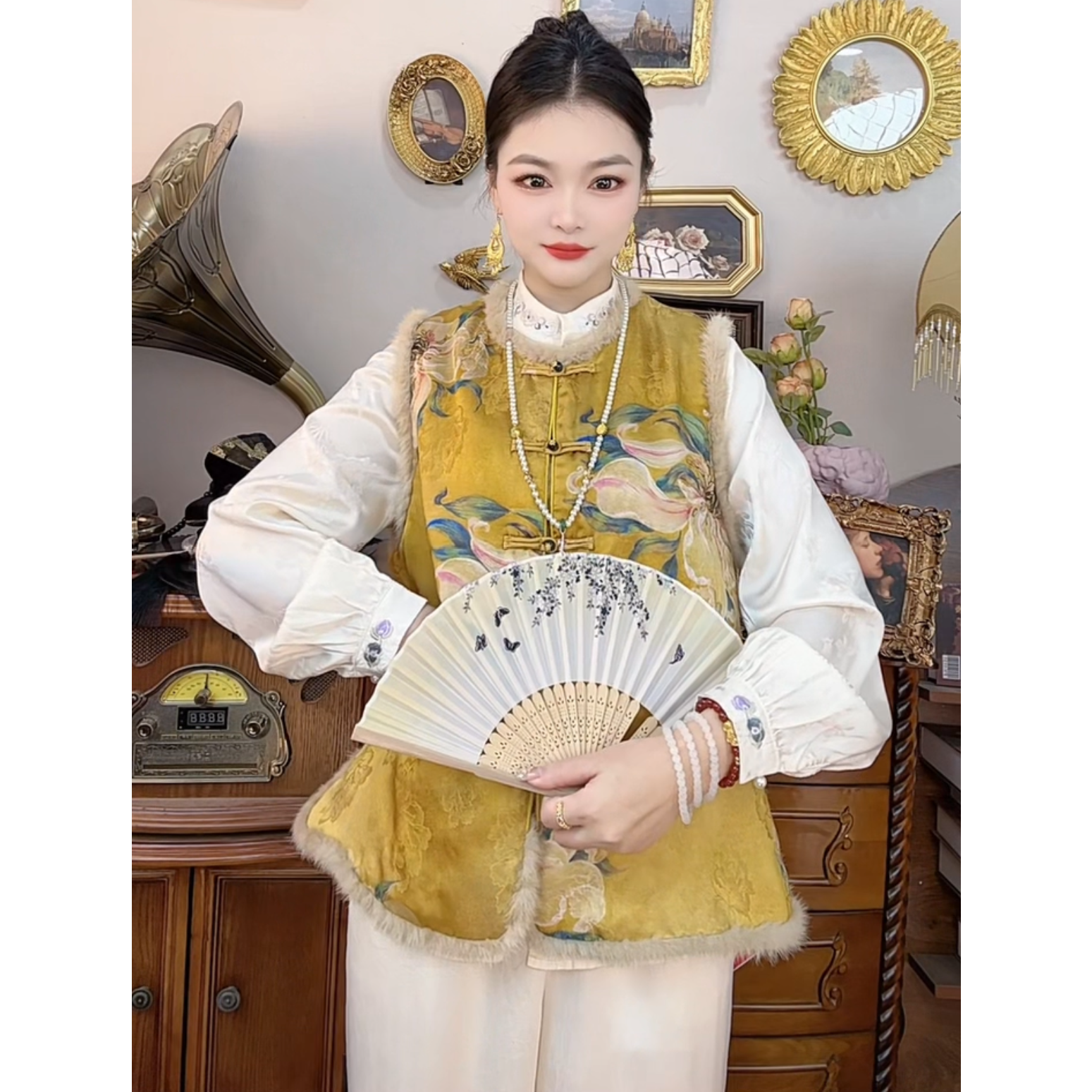 【771】新中式国风立领盘扣毛边马甲秋冬盘扣加绒加厚高级感穿搭