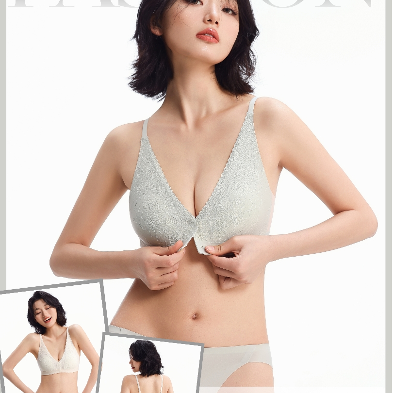 玫瑰之约8733 性感前扣蕾丝内衣女薄款小胸聚拢无痕三角杯文胸罩